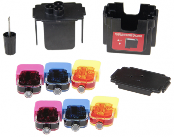 Easy Refill Befülladapter + Nachfüllset für HP 302 color (XL) Druckerpatronen F6U65AE, F6U67AE