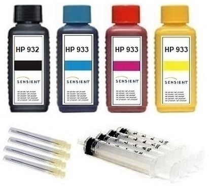 Nachfüllset für HP 932 black + 933 cyan, magenta, yellow Tintenpatronen - 4 x 100 ml Sensient Tinte