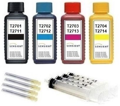 Nachfüllset für Epson Tintenpatronen T2701-T2704, T2711-T2714, T27 XL - 4 x 100 ml Sensient Tinte