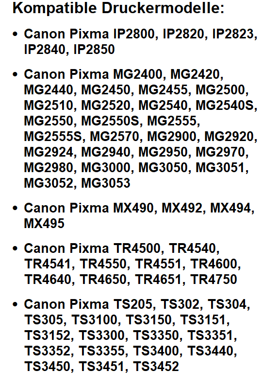 Inktpatroon Zwart Voor Canon Pixma TS205, TS305, TS3150, TS3151 – 8 Ml Inhoud