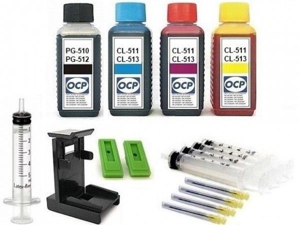 Nachfüllset für Canon Tintenpatronen PG-510, PG-512 + CL-511, CL-513 - 4 x 100 ml OCP Tinte