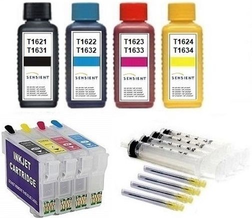 Wiederbefüllbare QUICKFILL-FILL-IN Patronen wie Epson T1631-T1634, T16 XL + 400 ml SENSIENT Tinten