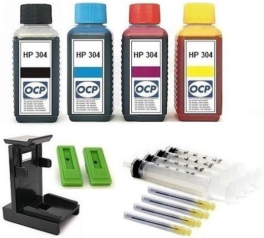 Nachfüllset für HP 304 (XL) black + color Tintenpatronen - 4 x 100 ml OCP Tinte + Zubehör