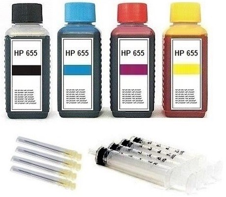 Nachfüllset für HP 655 (XL) black, cyan, magenta, yellow Tintenpatronen - 4 x 100 ml Tinte + Zubehör