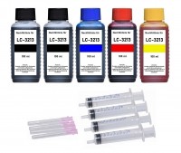 Nachfüllset für Brother LC-3211, LC-3213 - 5 x 100 ml Nachfülltinte + Zubehör Nachfüllset für Brother LC-3211, LC-3213 - 5 x 100 ml Nachfülltinte + Zubehör
