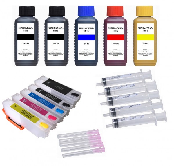 Wiederbefüllbare Tintenpatronen Epson T33XL + 5 x 100 ml Sublimationstinte