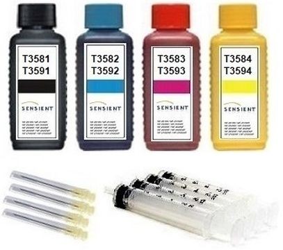 Nachfüllset für Epson Tintenpatronen T3581-T3584, T3591-T3594, T35 XL - 4 x 100 ml Sensient Tinte