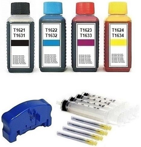 Nachfüllset 400 ml Tinte + Chipresetter für Epson Tintenpatronen T1621-T1624, T1631-T1634, T16 XL