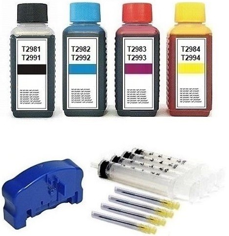 Nachfüllset 400 ml Tinte + Chipresetter für Epson Tintenpatronen T2981-T2984, T2991- T2994, T29 XL