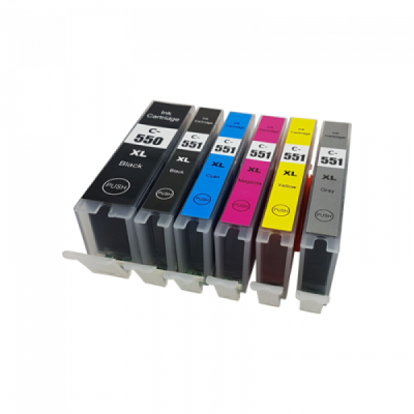 Kompatibles Druckerpatronen Set Canon PGI-550 &amp; CLI-551 schwarz cyan magenta gelb grau - 6 Patronen