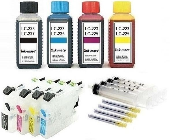 Wiederbefüllbare QUICKFILL-FILL-IN Patronen wie Brother LC-223, LC-225 + 400 ml INK-MATE Tinten