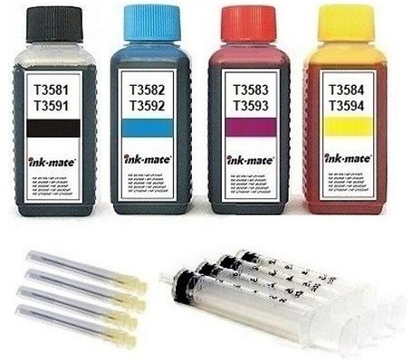 Nachfüllset für Epson Tintenpatronen T3581-T3584, T3591-T3594, T35 XL - 4 x 100 ml Tinte + Zubehör