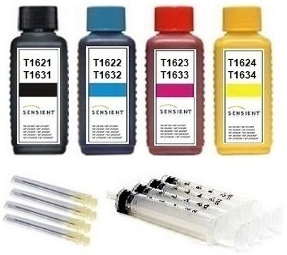 Nachfüllset für Epson Tintenpatronen T1621-T1624, T1631-T1634, T16 XL - 4 x 100 ml Sensient Tinte