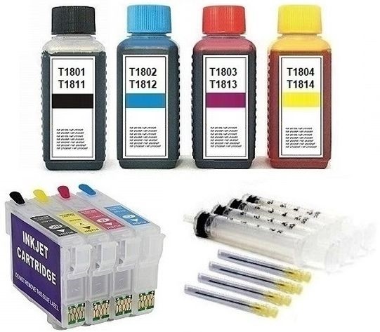 Wiederbefüllbare Tintenpatronen wie Epson T1811-T1814, T18 XL + 400 ml Nachfülltinte
