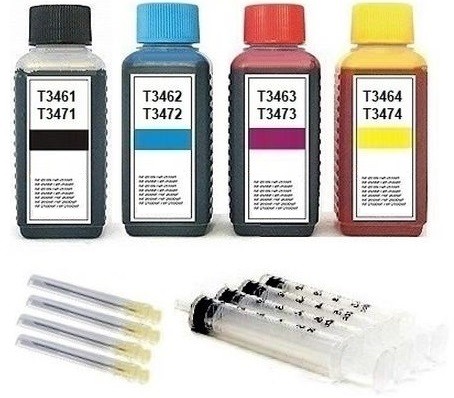 Nachfüllset für Epson Tintenpatronen T3461-T3464, T3471-T3474, T34 XL - 4 x 100 ml Tinte + Zubehör
