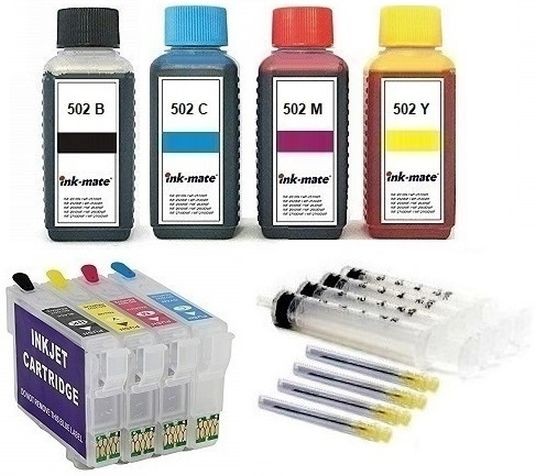 Wiederbefüllbare QUICKFILL-FILL-IN Patronen wie Epson 502, 502 XL + 400 ml INK-MATE Tinten