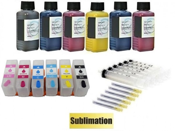 Wiederbefüllbare Tintenpatronen wie Epson 378, 378 XL + 600 ml Dye-Sublimationstinte