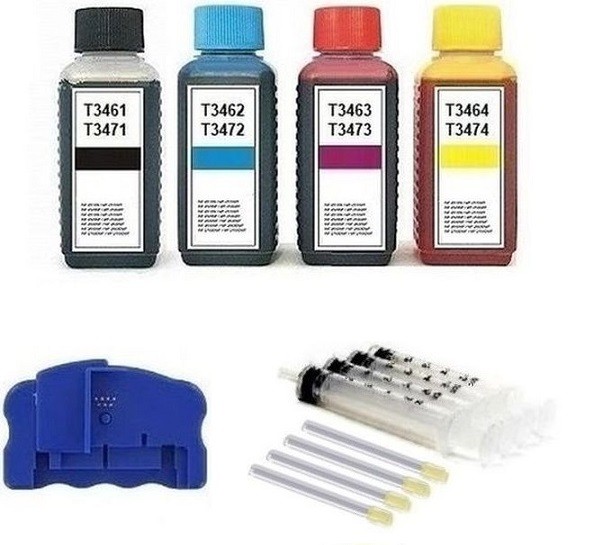 Nachfüllset 400 ml Tinte + Chipresetter für Epson Tintenpatronen T3461-T3464, T3471-T3474, T34 XL