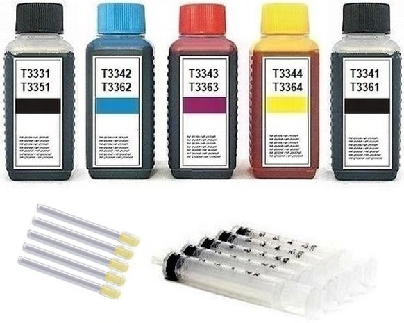 Nachfüllset für Epson Tintenpatronen T3351 + T3361 - T3364, T33 XL - 500 ml Tinte + Zubehör