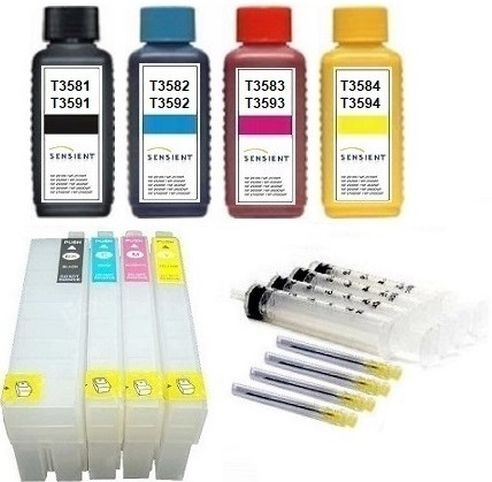 Wiederbefüllbare QUICKFILL-FILL-IN Patronen wie Epson T3591-T3594, T35 XL + 400 ml Sensient Tinten