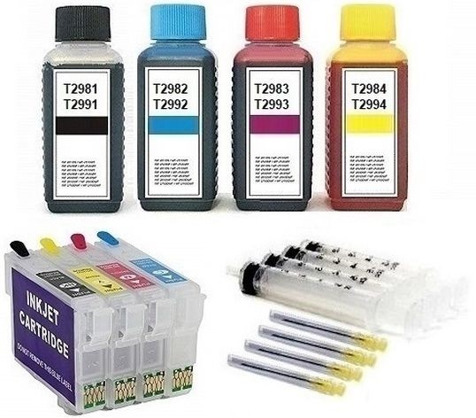 Wiederbefüllbare Tintenpatronen wie Epson T2991-T2994, T29 XL + 400 ml Nachfülltinte