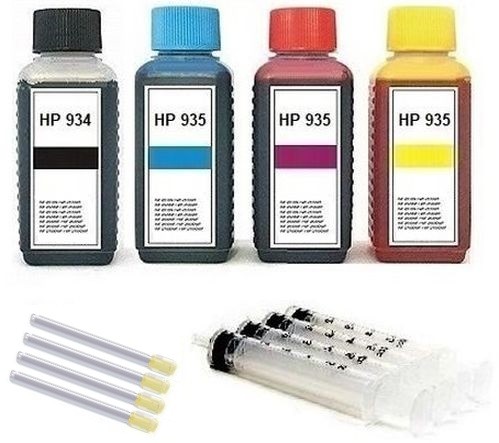 Nachfüllset für HP 934 black + 935 cyan, magenta, yellow Tintenpatronen - 4 x 100 ml Tinte + Zubehör