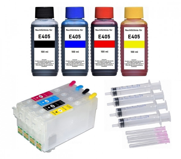 Wiederbefüllbare Tintenpatronen 405XL + 400 ml Nachfülltinte für Epson