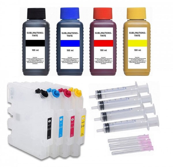 Wiederbefüllbare Tintenpatronen Ricoh GC-41 + 4 x 100 ml Dye-Sublimationstinten