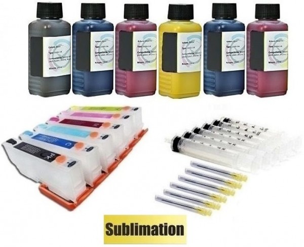 Wiederbefüllbare QUICKFILL-FILL-IN Patronen wie Epson T24 XL + 600 ml Sublimationstinten
