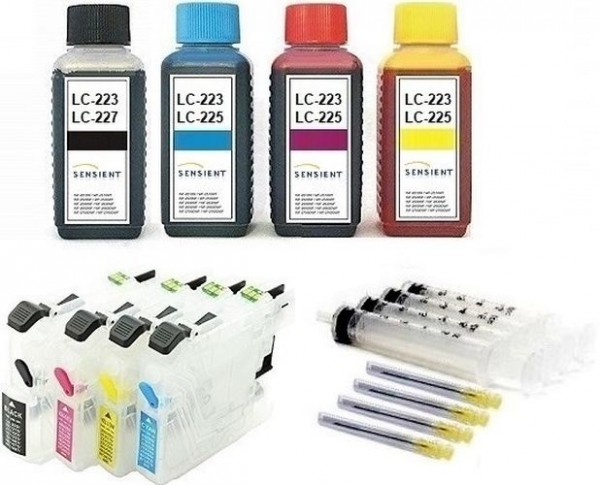 Wiederbefüllbare QUICKFILL-FILL-IN Patronen wie Brother LC-223, LC-225 + 400 ml SENSIENT Tinten