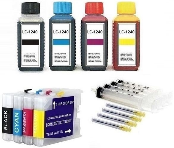 Wiederbefüllbare QUICKFILL-FILL-IN Patronen wie Brother LC-1240, LC-1280 + 400 ml Nachfülltinte