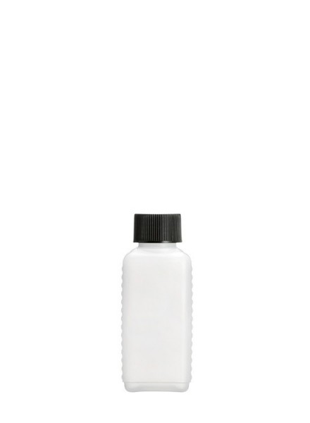 Leere 100 ml HDPE Vierkantflasche inkl. schwarzem Verschluss - 1 Stück