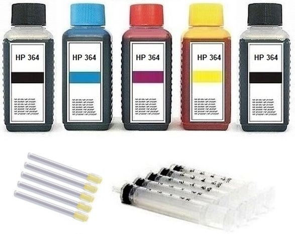 Nachfüllset für HP 364 black, cyan, magenta, yellow, photoblack Tintenpatronen - 5 x 100 ml Tinte
