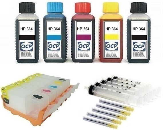 Wiederbefüllbare QUICKFILL-FILL-IN Patronen HP 364 XL - 5 Patronen + 500 ml OCP Tinten