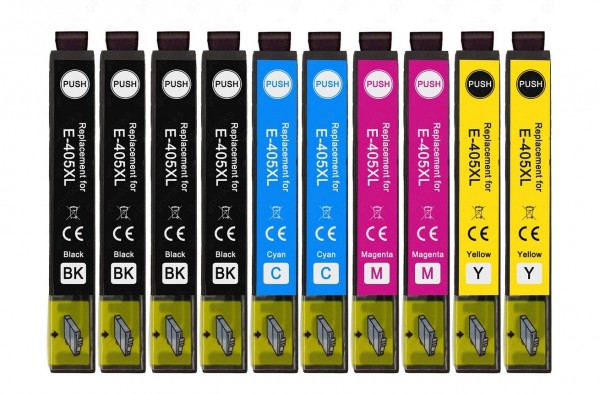10 kompatible Druckerpatronen Epson 405XL Black, Cyan, Magenta, Yellow - XL Füllmenge