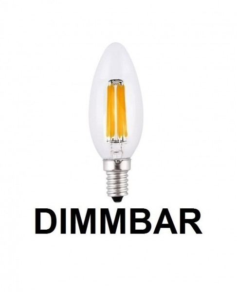 Dimmbare 6 Watt Filament LED Lampe, Kerze, E14, Lichtfarbe warmweiß 2700 K, Klarglas