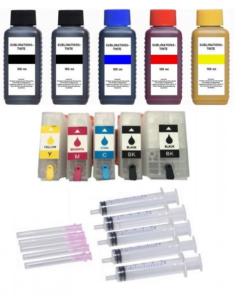 Wiederbefüllbare Tintenpatronen wie Epson 202, 202 XL + 500 ml Dye-Sublimationstinte