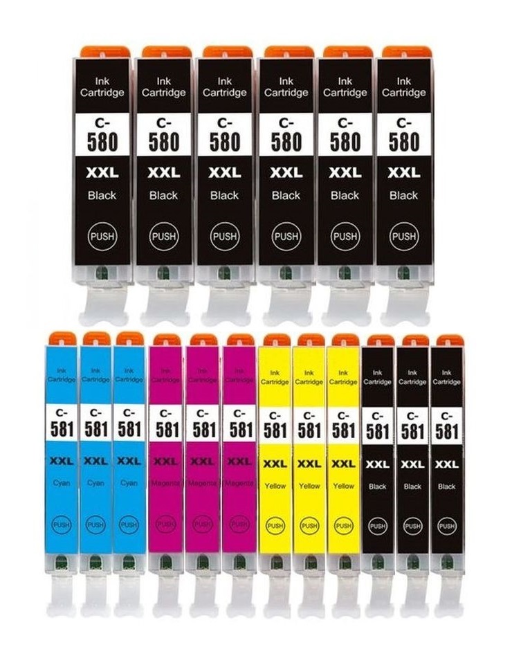 5 Compatible Ink Cartridges, Canon PGI-580 / CLI-581 XXL Black 25.7ml +  Color 11.7 ml