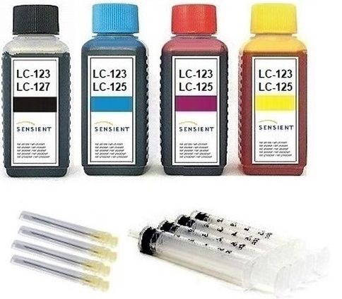Nachfüllset für Brother Tintenpatronen LC-121, LC-123, LC-125, LC-127 - 4 x 100 ml Sensient Tinte