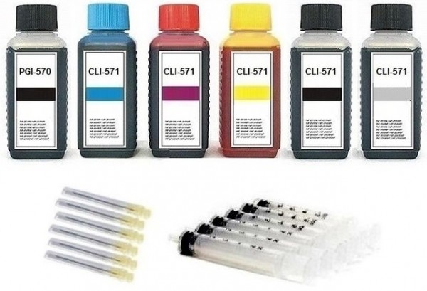 Nachfüllset für Canon Tintenpatronen PGI-570 + CLI-571 - 6 x 100 ml Nachfülltinte + Zubehör