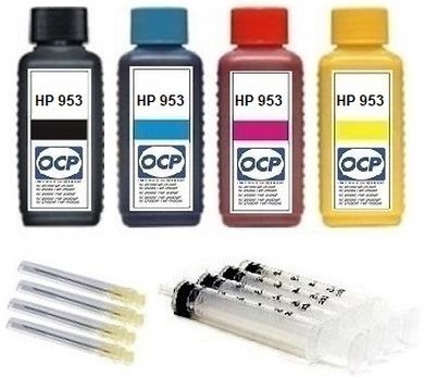 Nachfüllset für HP 953 black, cyan, magenta, yellow Tintenpatronen - 4 x 100 ml OCP Tinte + Zubehör