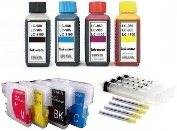 Wiederbefüllbare QUICKFILL-FILL-IN Patronen wie Brother LC-985 + 400 ml INK-MATE Tinten