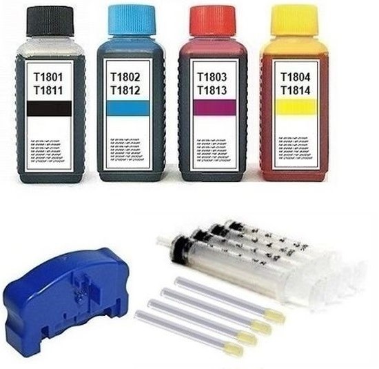 Nachfüllset 400 ml Tinte + Chipresetter für Epson Tintenpatronen T1801-T1804, T1811-T1814, T18 XL