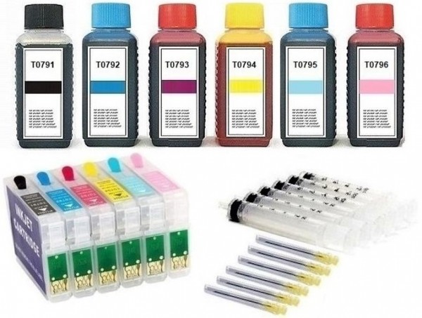 Wiederbefüllbare QUICKFILL-FILL-IN Patronen wie Epson T0791-T0796 + 600 ml Nachfülltinte