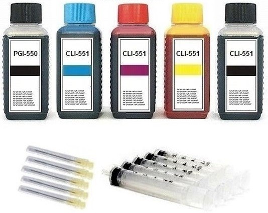 Nachfüllset für Canon Tintenpatronen PGI-550 + CLI-551 - 5 x 100 ml Nachfülltinte + Zubehör