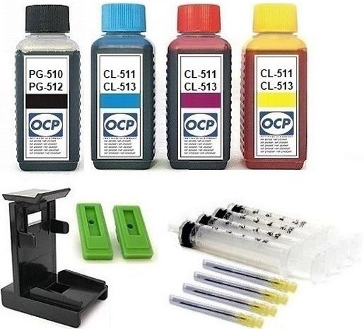 Nachfüllset für Canon Tintenpatronen PG-510, PG-512 + CL-511, CL-513 - 4 x 100 ml OCP Tinte