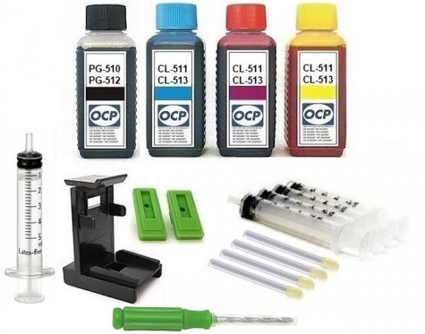 Nachfüllset für Canon Tintenpatronen PG-510, PG-512 + CL-511, CL-513 - 4 x 100 ml OCP Tinte