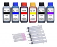 Nachfüllset für Canon Tintenpatronen PGI-580 + CLI-581 - 6 x 100 ml Nachfülltinte + Zubehör Nachfüllset für Canon Tintenpatronen PGI-580 + CLI-581 - 6 x 100 ml Nachfülltinte + Zubehör
