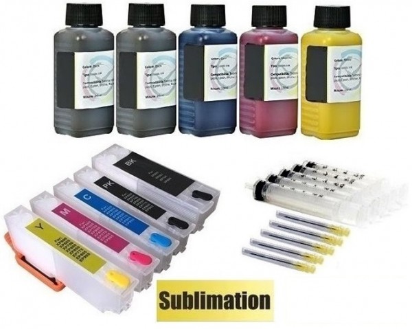 Wiederbefüllbare Tintenpatronen wie Epson T33 XL + 500 ml Dye-Sublimationstinte