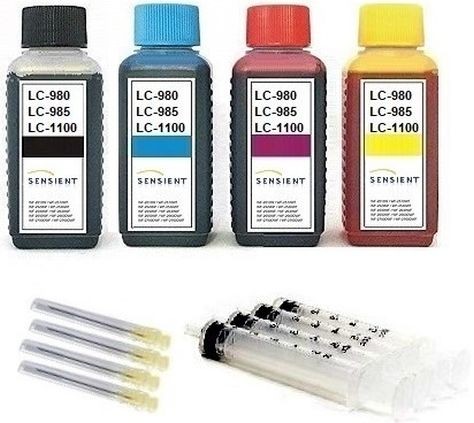 Nachfüllset für Brother Tintenpatronen LC-970, 980, 1000, 1100, 1240 - 4 x 100 ml Sensient Tinte